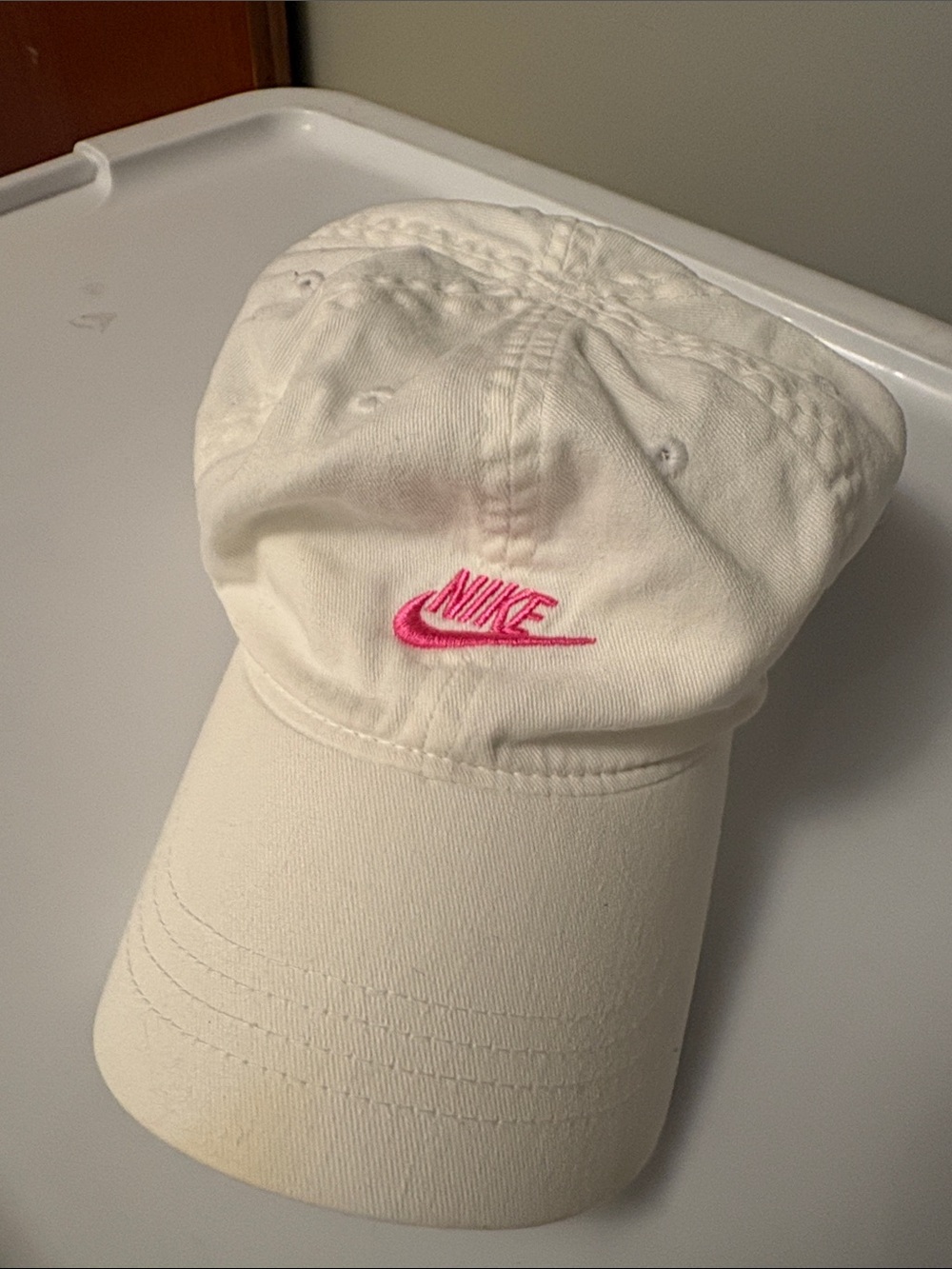 Nike White Baseball Cap with Pink Swoosh